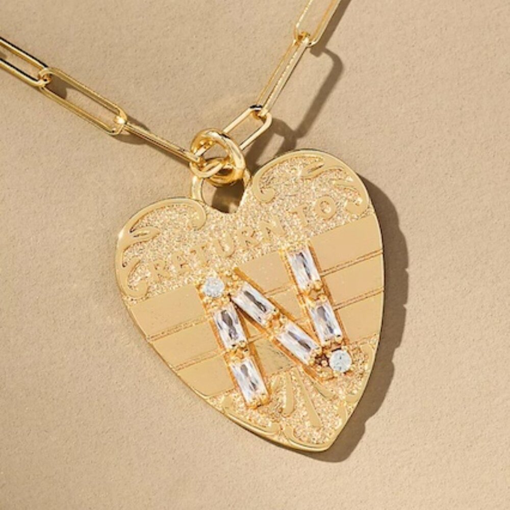 Anthropologie Monogram Heart Charm Necklace NWT  Initial "N"